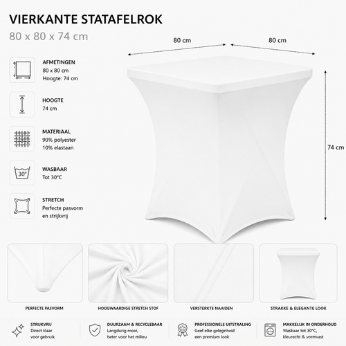Statafelrok Vierkant Wit 80cm