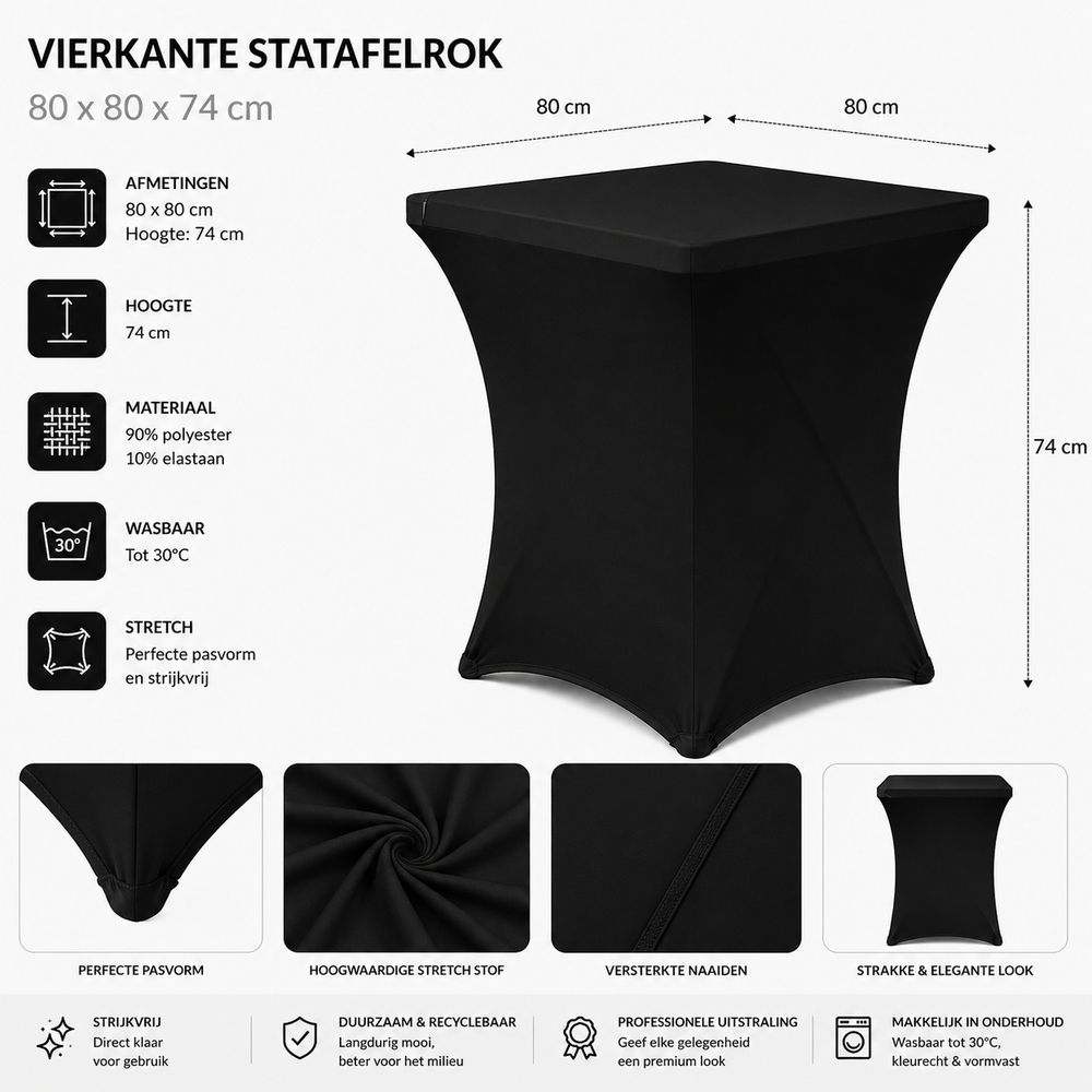 Statafelrok Vierkant Zwart 80cm
