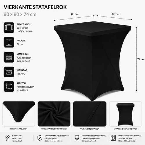 Statafelrok Vierkant Zwart 80cm