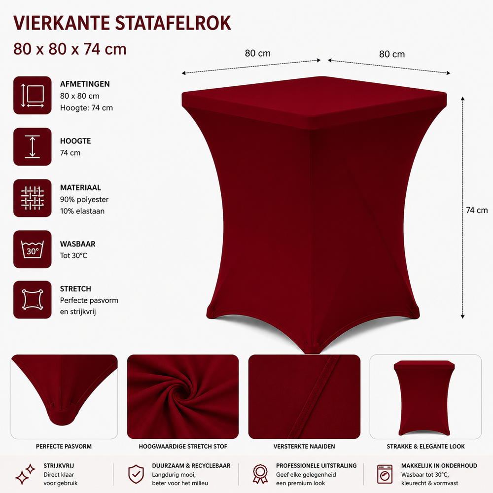 Statafelrok Vierkant Bordeaux Rood 80cm