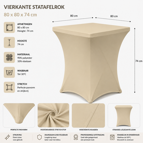 Statafelrok Vierkant Champagne 80cm