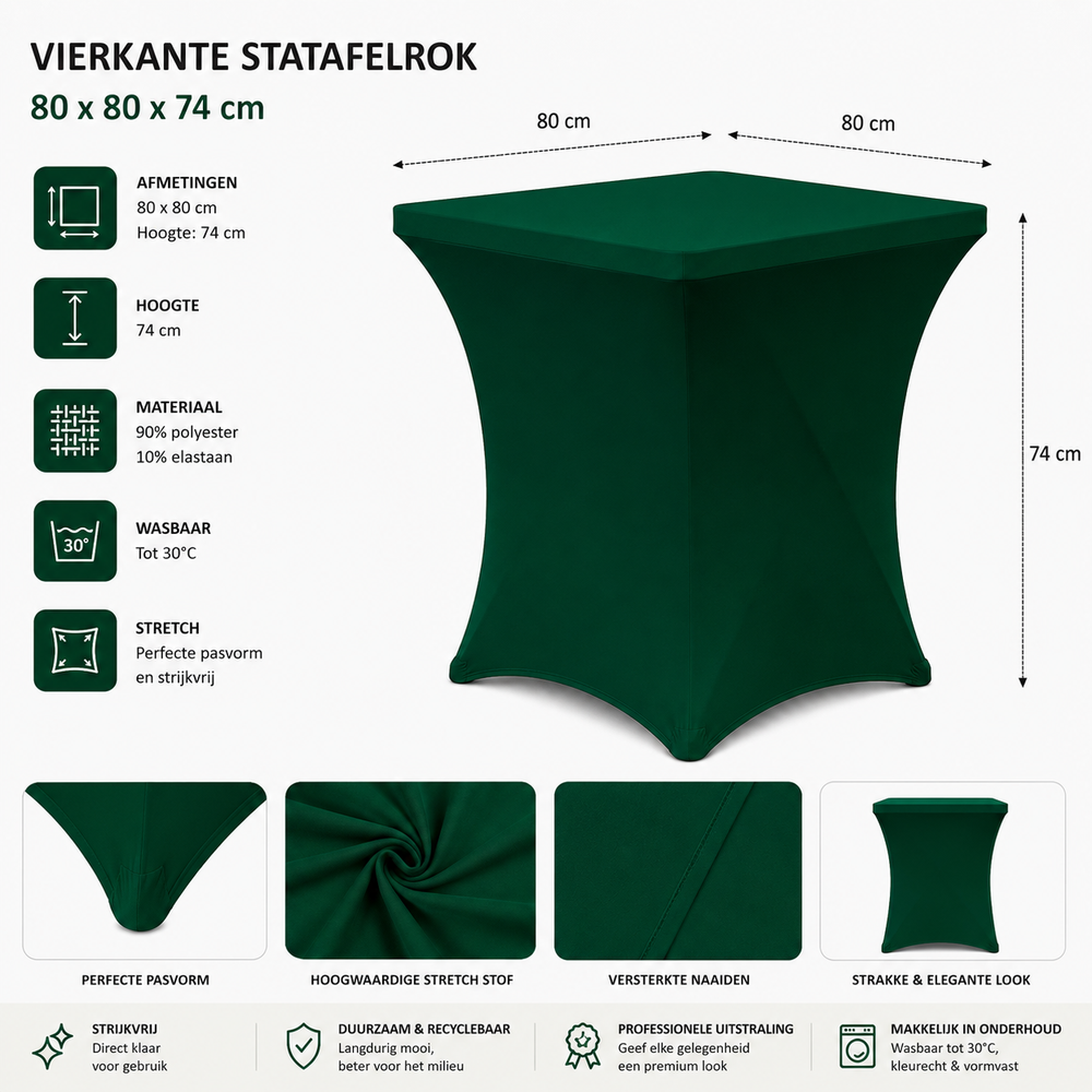 Statafelrok Vierkant Donkergroen 80cm