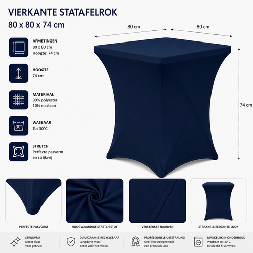 Statafelrok Vierkant Donkerblauw 80cm