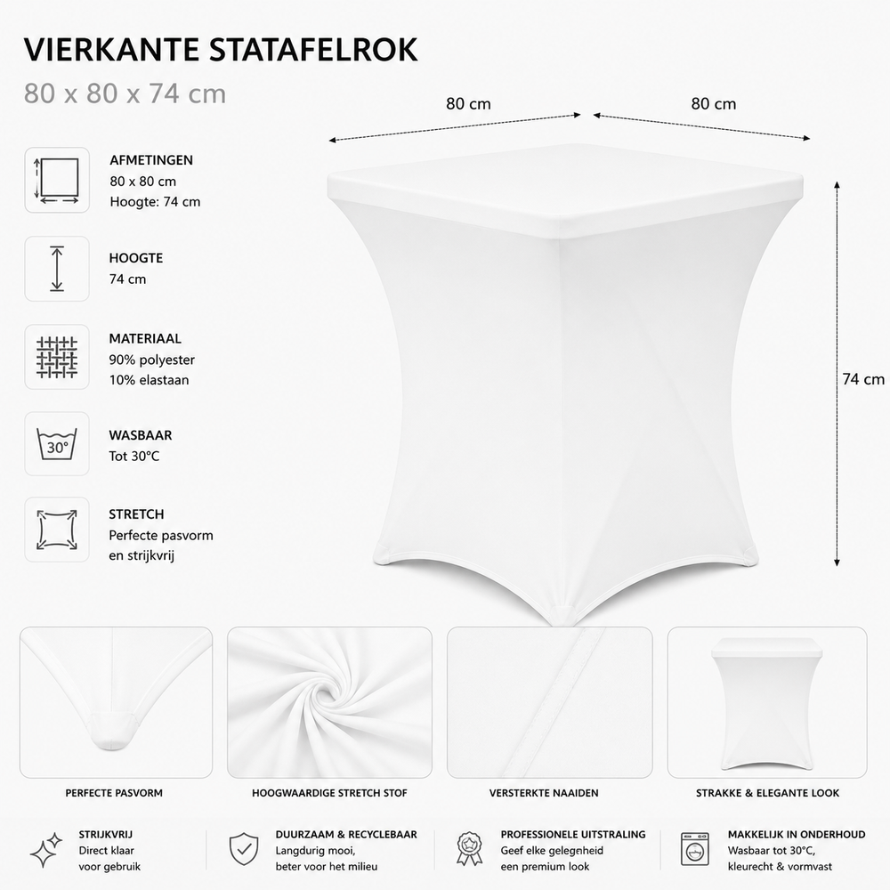Statafelrok Vierkant Wit 80cm